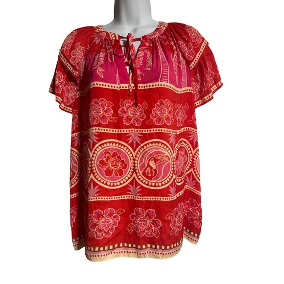 Cupcakes And Cashmere Womens Floral Tropical Print Blouse Size S Red Pink - Picture 1 of 8